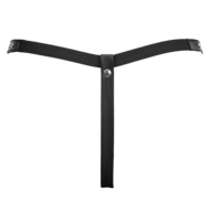 Rimba - Lederen Dames String met Open Kruis - Gedecoreerd met Studs - Zwart - Maat L/XL
