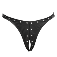 Rimba - Lederen Dames String met Open Kruis - Gedecoreerd met Studs - Zwart - Maat S/M
