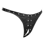 Rimba - Lederen Dames String met Open Kruis - Gedecoreerd met Studs - Zwart - Maat S/M