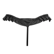 Rimba - Luxe Lederen Dames String met Ruches - Rekbare Bandjes - Zwart - Maat S/M