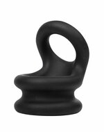 Rimba Bondage Play - Siliconen Cockring & Ballstretcher 2 in 1 - Zwart - Maat S