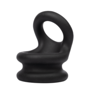Rimba Bondage Play - Siliconen Cockring & Ballstretcher 2 in 1 - Zwart - Maat S