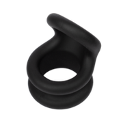 Rimba Bondage Play - Siliconen Cockring & Ballstretcher 2 in 1 - Zwart - Maat L