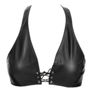 Rimba - Lederen Bustier met Vetersluiting - Zwart - Maat L