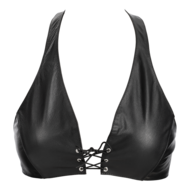Rimba - Lederen Bustier met Vetersluiting - Zwart - Maat L