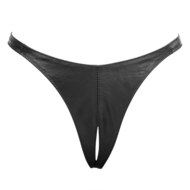 Rimba - Lederen Dames String met Open Kruis - Zwart - Maat L/XL
