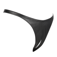 Rimba - Lederen Dames String met Open Kruis - Zwart - Maat L/XL