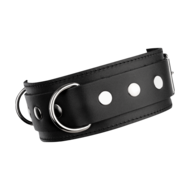Rimba - Lederen Halsband met Dubbele D-ring - Zwart
