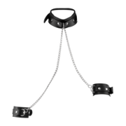 Rimba - Lederen Boeienset met Halsband en Ketting - Zwart/Zilver