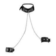 Rimba - Lederen Boeienset met Halsband en Ketting - Zwart/Zilver