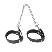 Rimba - Lederen Handboeien met Afneembare Ketting - Zwart/Zilver