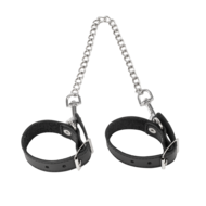 Rimba - Lederen Handboeien met Afneembare Ketting - Zwart/Zilver