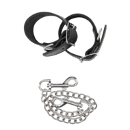 Rimba - Lederen Handboeien met Afneembare Ketting - Zwart/Zilver