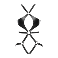Rimba Bondage Play - Lederen Body Harnas met Cups - Zwart