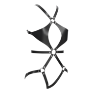 Rimba Bondage Play - Lederen Body Harnas met Cups - Zwart