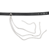 Rimba - Lederen Halsband met Metalen Kettingen - Zwart/Zilver