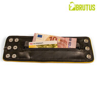 Brutus - Lederen Polsportemonnee met Rits - Zwart/Geel