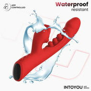 IY - Trixy - Driedubbele Kloppende Rabbit Vibrator met Likkende Tong - App Control - Rood