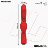 IY - Trixy - Driedubbele Kloppende Rabbit Vibrator met Likkende Tong - App Control - Rood