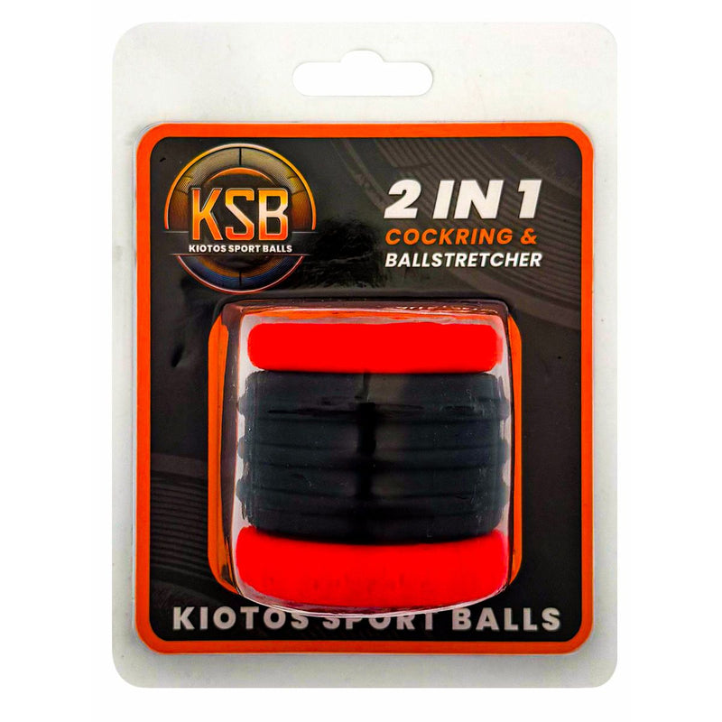 Kiotos - 2 in 1 Siliconen Cockring & Ball Stretcher - Zwart/Rood