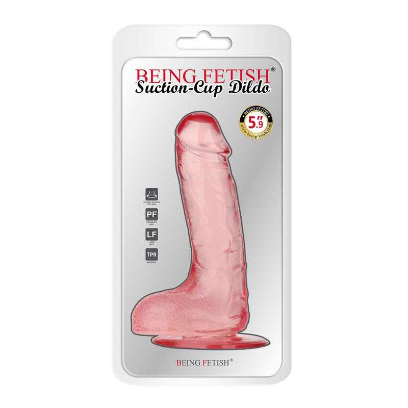 Being Fetish - TPR Dildo met Scrotum - 18 cm - Transparant Roze-Erotiekvoordeel.nl