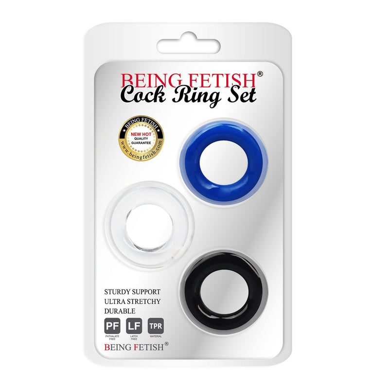 Being Fetish - Cockringen Set - Blauw/Transparant/Zwart-Erotiekvoordeel.nl