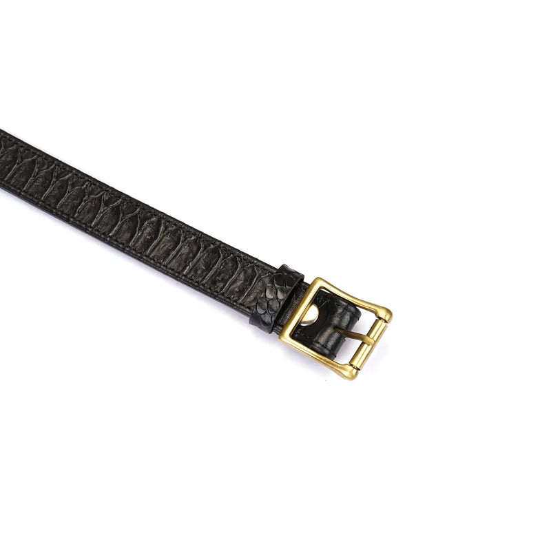 Liebe Seele - Crocodile Noir - Smalle Lederen Collar met Crocodile Print - Zwart-Erotiekvoordeel.nl