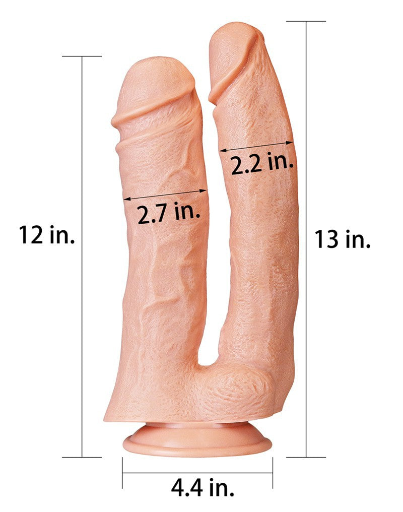 LoveToy - Realistische XXL Dubbele Penetratie Dildo 30 cm - Lichte Huidskleur