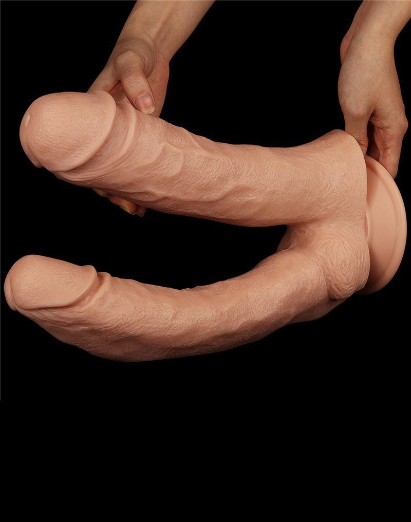 LoveToy - Realistische XXL Dubbele Penetratie Dildo 30 cm - Lichte Huidskleur