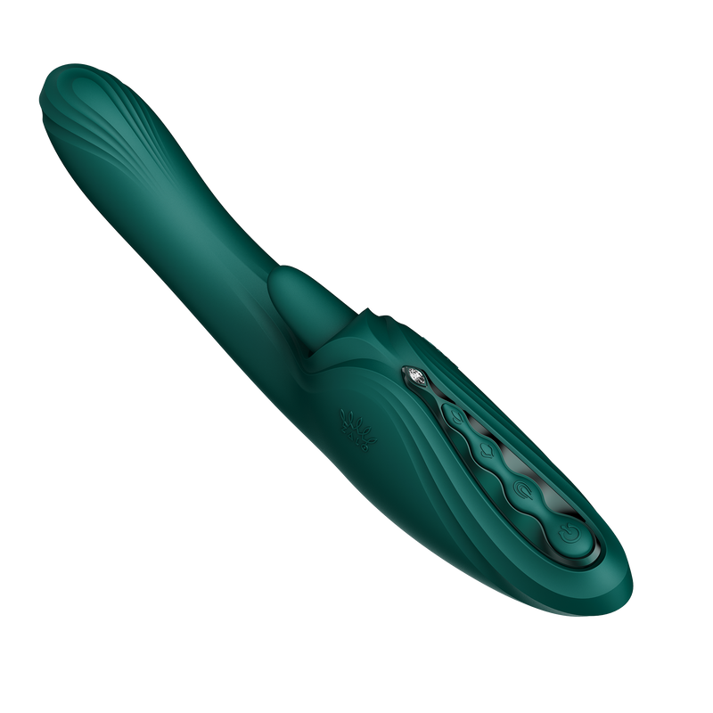 Zalo - Ares - Likkende G-Spot Rabbit Vibrator - Verwarmend - App Control - Smaragd Groen