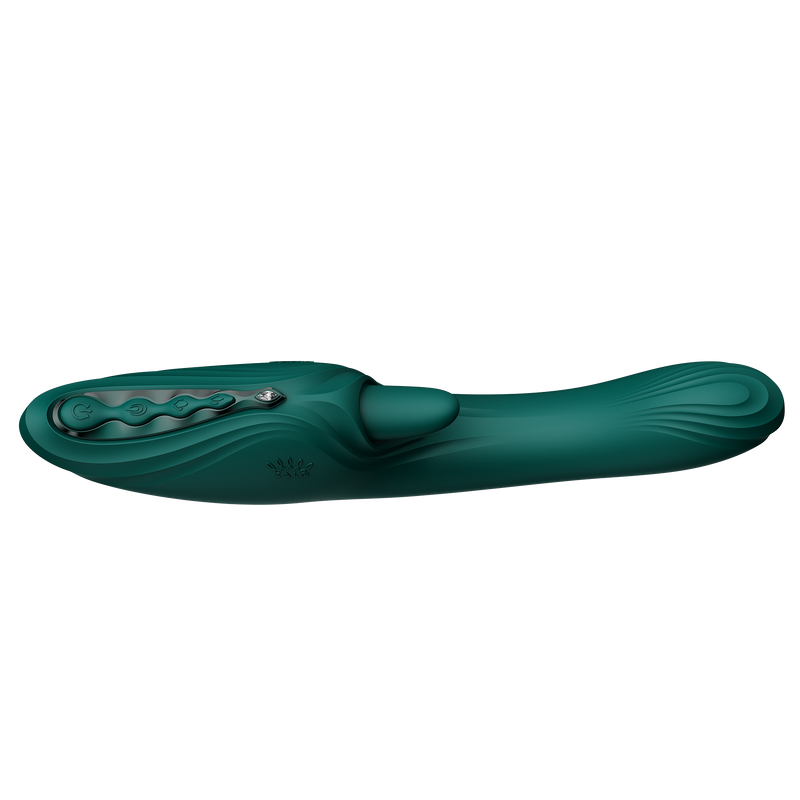 Zalo - Ares - Likkende G-Spot Rabbit Vibrator - Verwarmend - App Control - Smaragd Groen