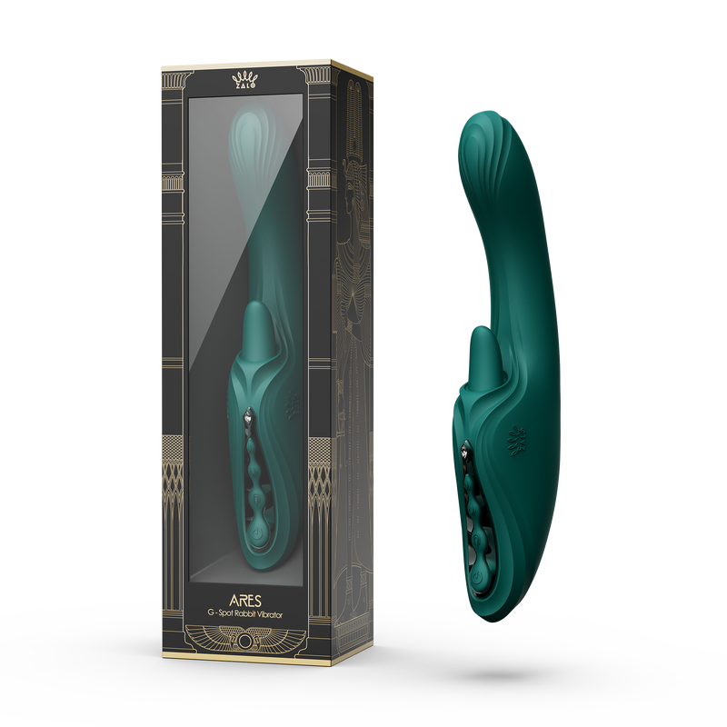 Zalo - Ares - Likkende G-Spot Rabbit Vibrator - Verwarmend - App Control - Smaragd Groen