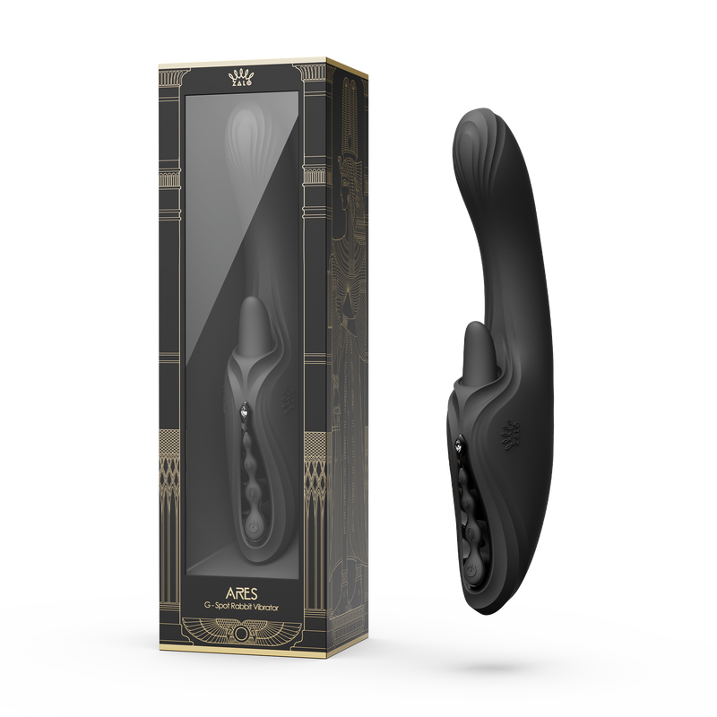 Zalo - Ares - Likkende G-Spot Rabbit Vibrator - Verwarmend - App Control - Obsidian Zwart