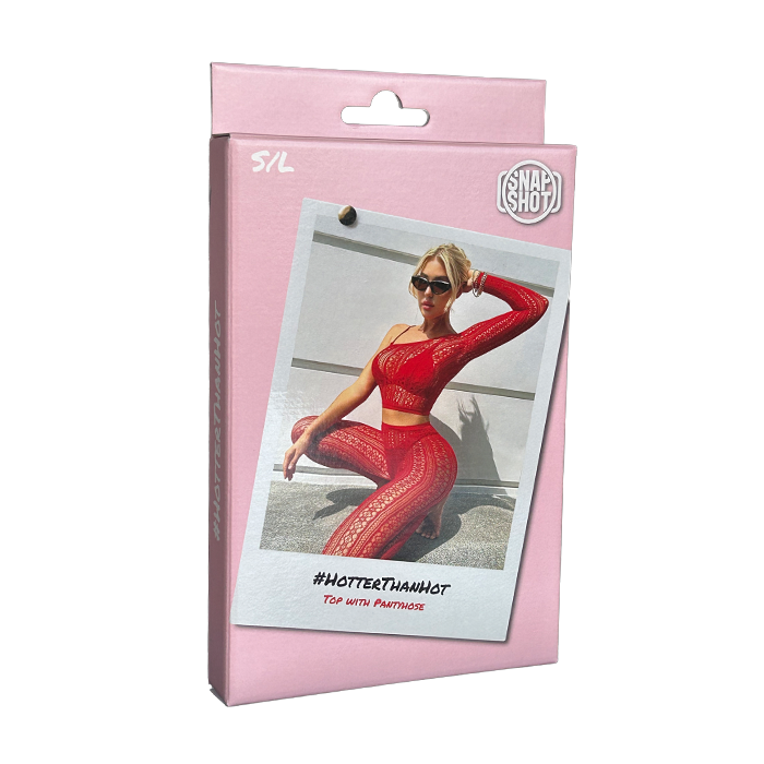 Snapshot - #hotterthanhot - Erotische Visnet Panty en Topje - One Size - Rood-Erotiekvoordeel.nl