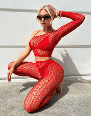 Snapshot - #hotterthanhot - Erotische Visnet Panty en Topje - One Size - Rood-Erotiekvoordeel.nl