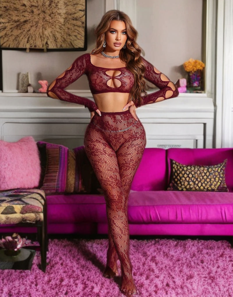 Snapshot - #feelinglikeaprincess - Sexy Visnet Topje en Panty - Wijnrood-Erotiekvoordeel.nl