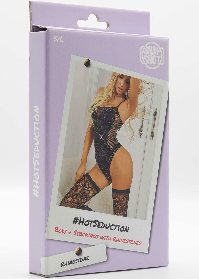 Snapshot - #hotseduction - Body en Kousen met Strass - One Size - Zwart-Erotiekvoordeel.nl