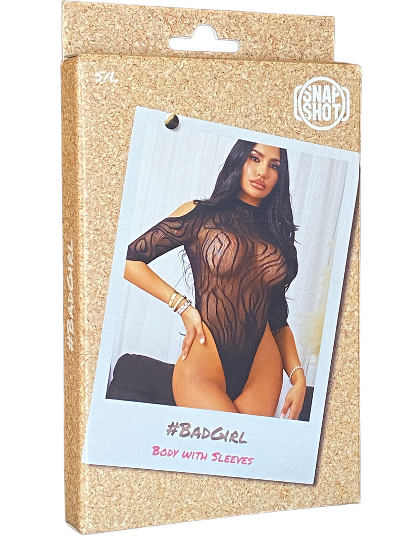 Snapshot - #badgirl - Kanten Body met Mouwen - Open Schouders - Open Rug - One Size - Zwart-Erotiekvoordeel.nl