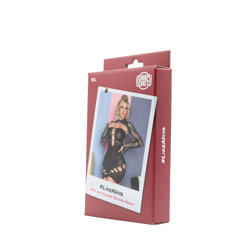 Snapshot - #likeadiva - Jurk en Schoudertop met Parels - One Size - Zwart-Erotiekvoordeel.nl