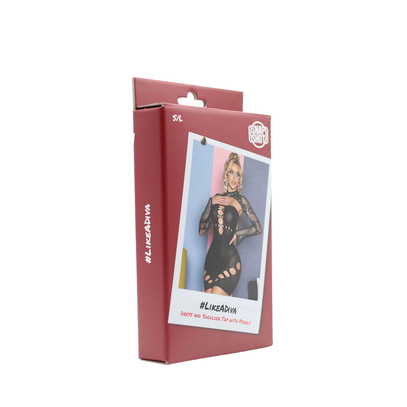Snapshot - #likeadiva - Jurk en Schoudertop met Parels - One Size - Zwart-Erotiekvoordeel.nl