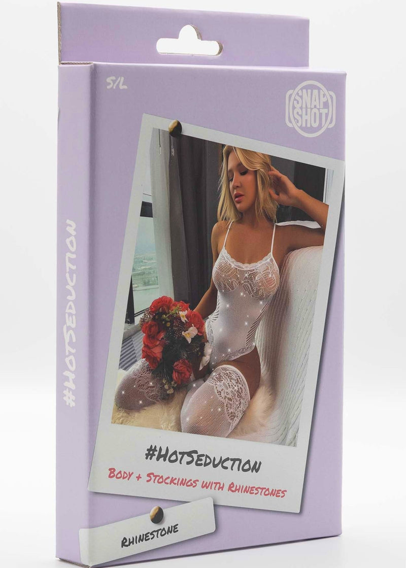 Snapshot - #hotseduction - Body en Kousen met Strass - One Size - Wit-Erotiekvoordeel.nl