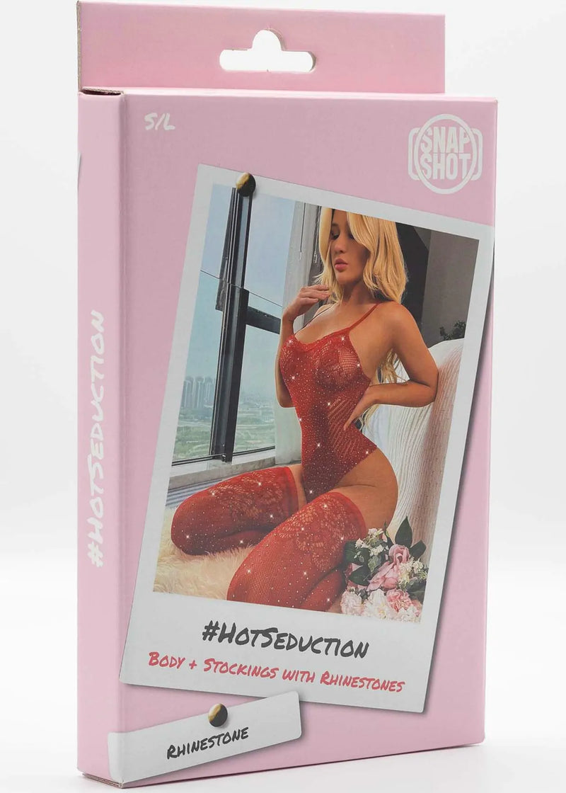 Snapshot - #hotseduction - Body en Kousen met Strass - One Size - Rood-Erotiekvoordeel.nl