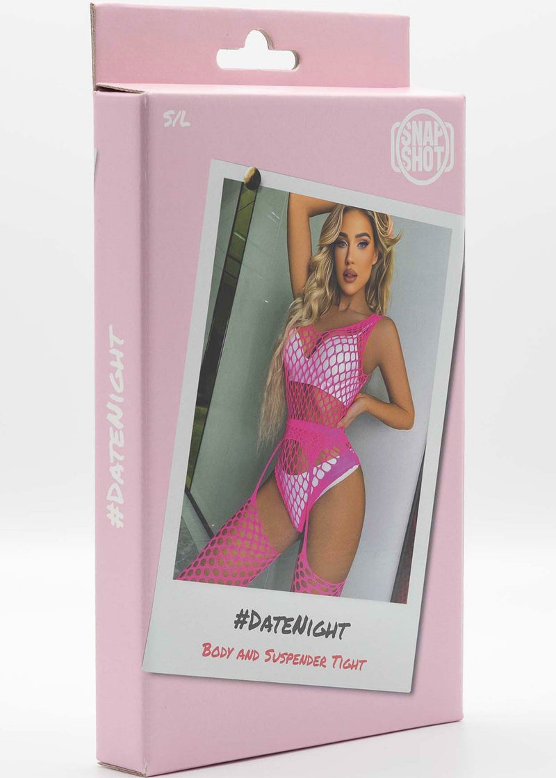 Snapshot - #datenight - Body met Jarretelpanty Set - One Size - Hot Pink-Erotiekvoordeel.nl