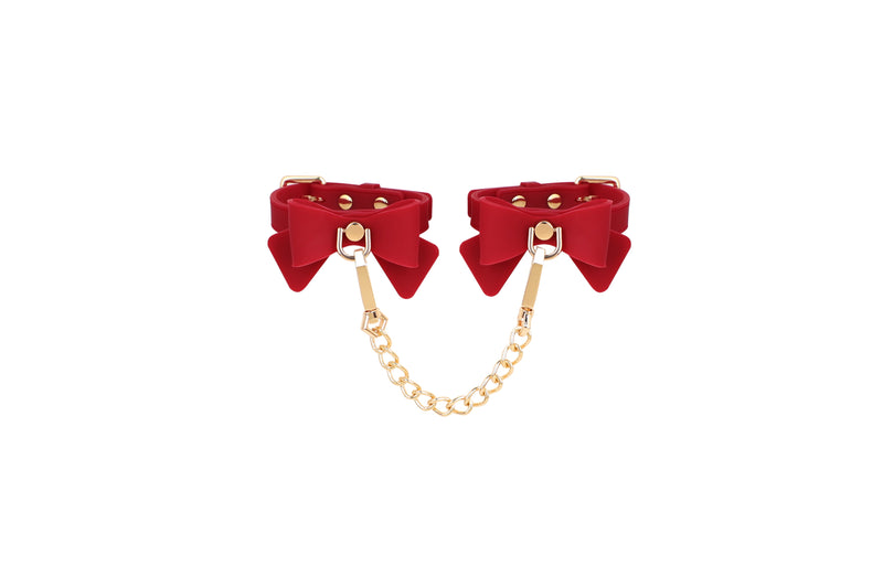 Smart Moves - Siliconen Handboeien met Strik en Gouden Ketting - Rood-Erotiekvoordeel.nl