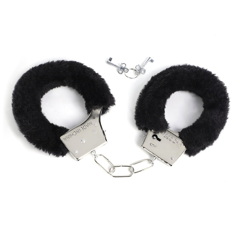 Smart Moves - Metalen Handboeien met Fake Fur - Zwart-Erotiekvoordeel.nl