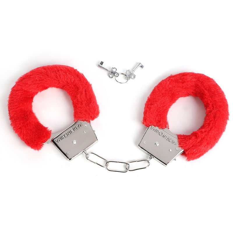 Smart Moves - Metalen Handboeien met Fake Fur - Rood-Erotiekvoordeel.nl