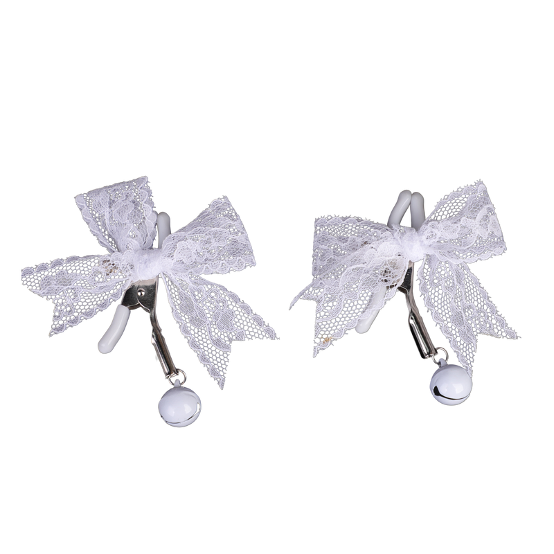 Smart Moves - Tepelklemmen met Kanten Strikje en Belletjes - Zilver/Wit-Erotiekvoordeel.nl