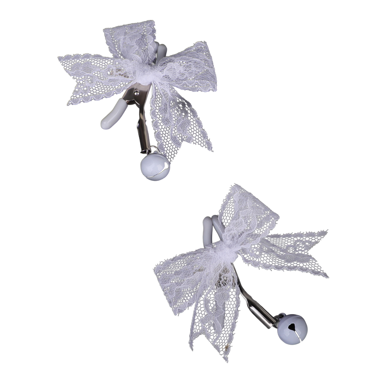 Smart Moves - Tepelklemmen met Kanten Strikje en Belletjes - Zilver/Wit-Erotiekvoordeel.nl