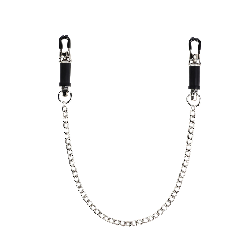 Smart Moves - Tepelklemmen met Schroefbusjes en Ketting - Verstelbaar - Zwart/Zilver-Erotiekvoordeel.nl