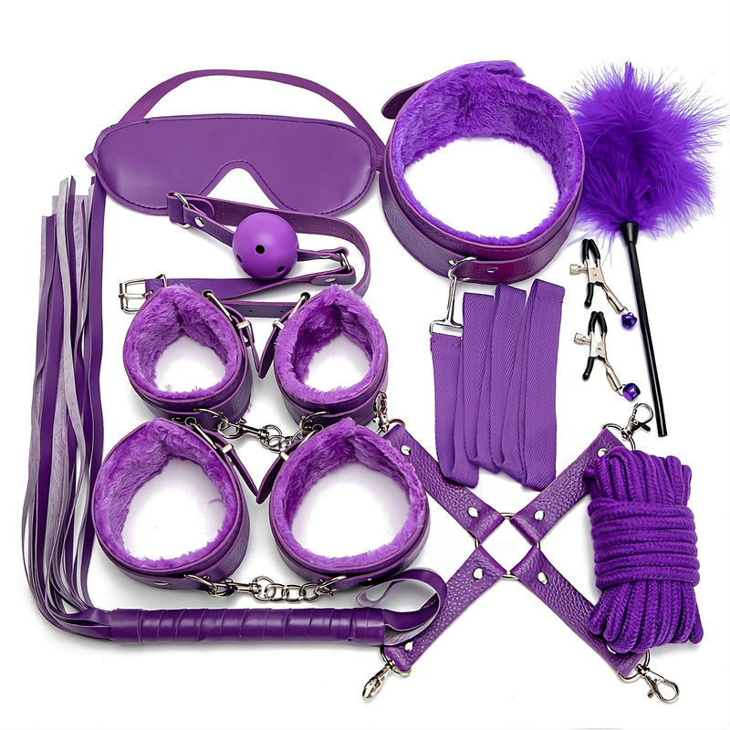 Fixxx - BDSM Bondageset - Gevoerd met Bont - Paars-Erotiekvoordeel.nl